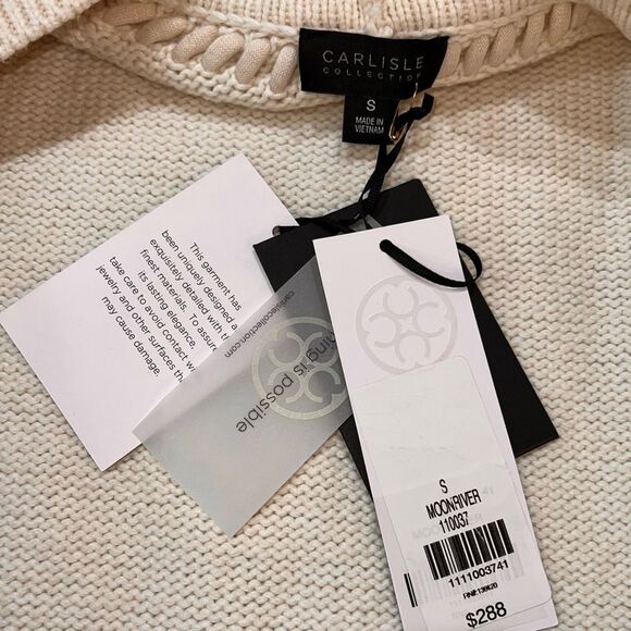 CARLISLE Cream Heavy Knit Open Front Cardigan Wool Blend Ribbed Pockets Sz S NWT - Picture 5 of 10